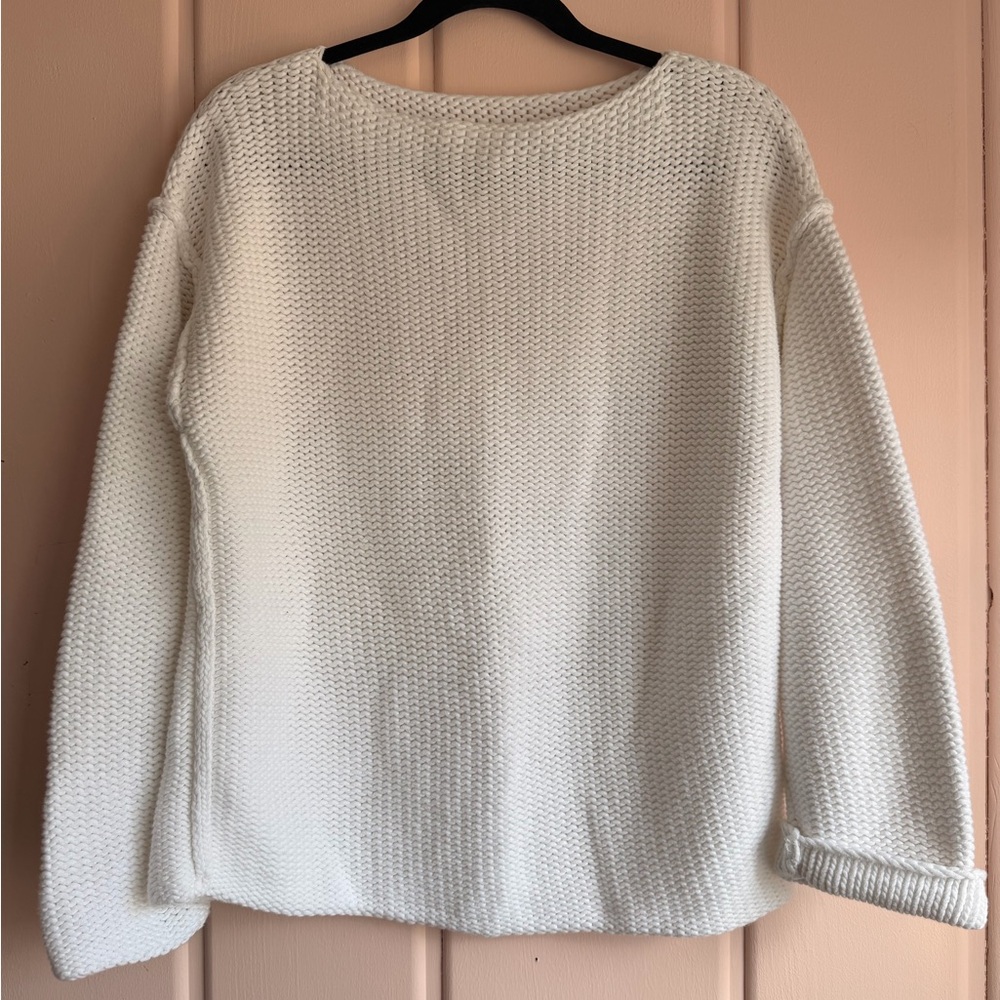 DKNY Cozy White 100% Cotton Knit Sweater Sz large